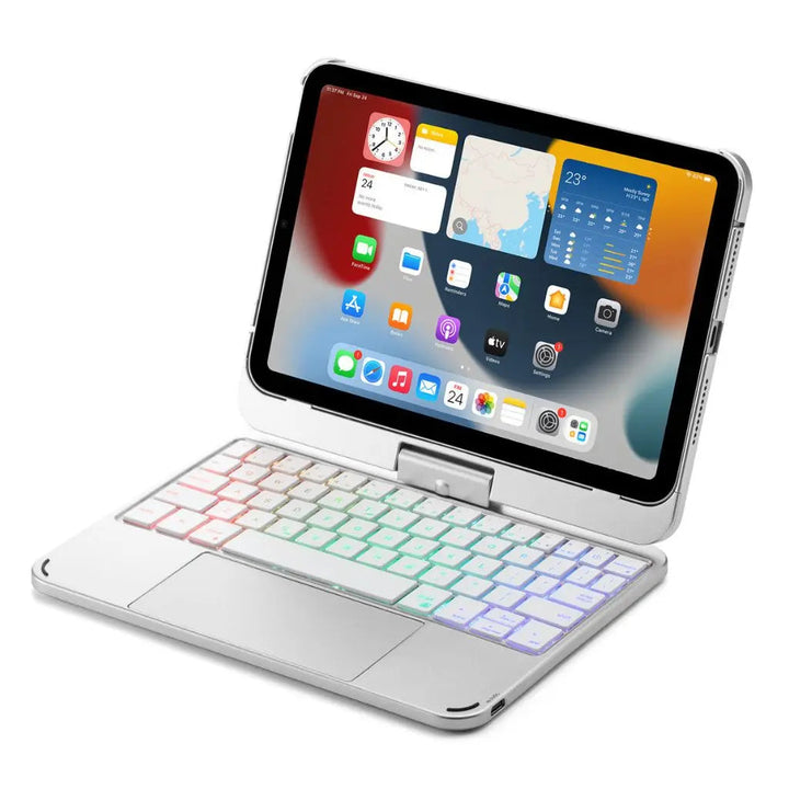 iPad Keyboard Case with backlit keys and trackpad, sleek design, drop-resistant shell, enhances functionality and protection.
