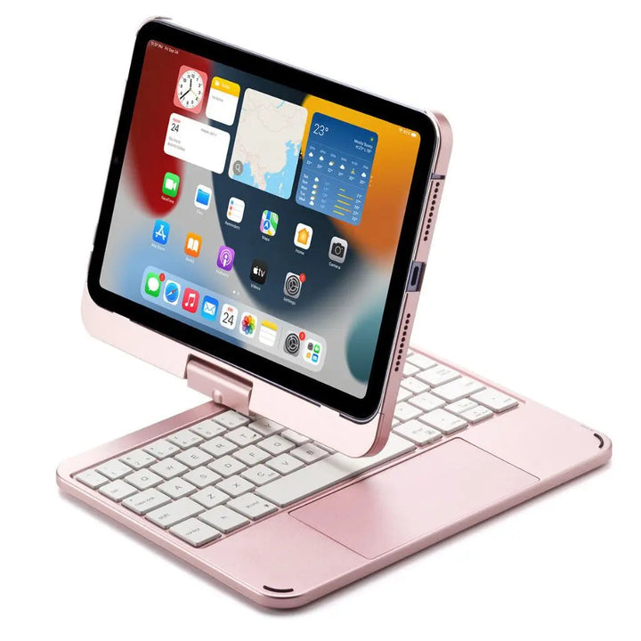 iPad Keyboard Case with backlit keys and trackpad, sleek design, drop-resistant shell, enhances functionality and protection.