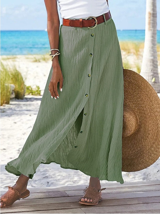 Women's elegant high-waist flowy maxi skirt, perfect for versatile summer fashion.