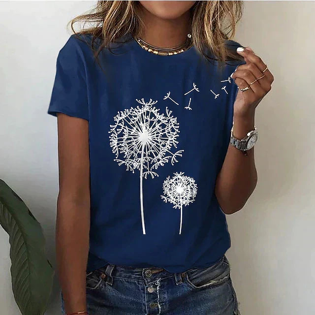 Elegant & comfortable women's dandelion print blouse. Stylish floral top for versatile spring and summer fashion.