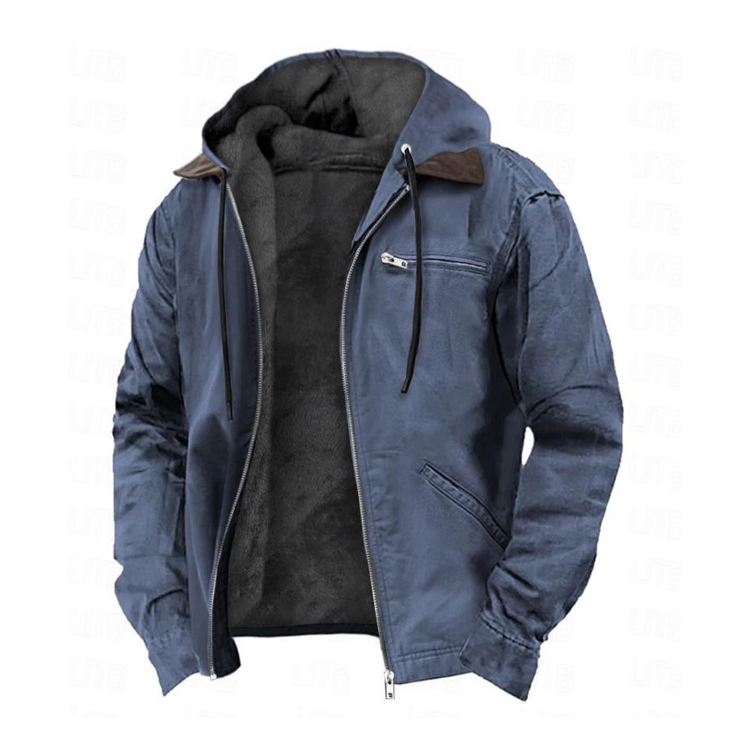Versatile men's hooded zip-up jacket, perfect for comfortable everyday wear and layering.
