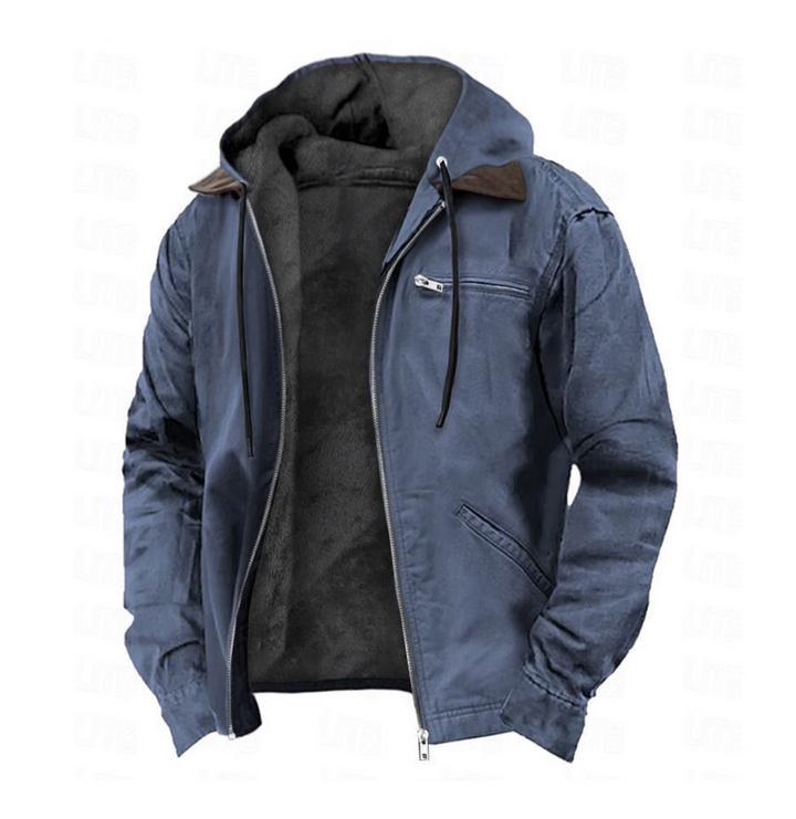 Versatile men's hooded zip-up jacket, perfect for comfortable everyday wear and layering.