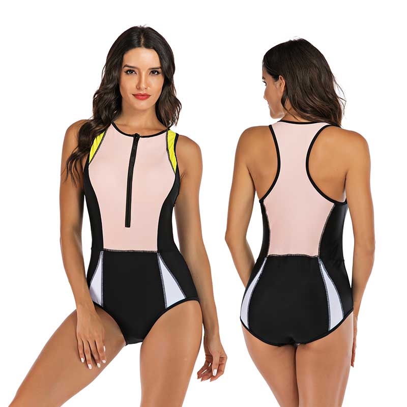 Performance women's one-piece sports swimsuit, dynamic design. Quick-dry activewear for pool, beach & summer.