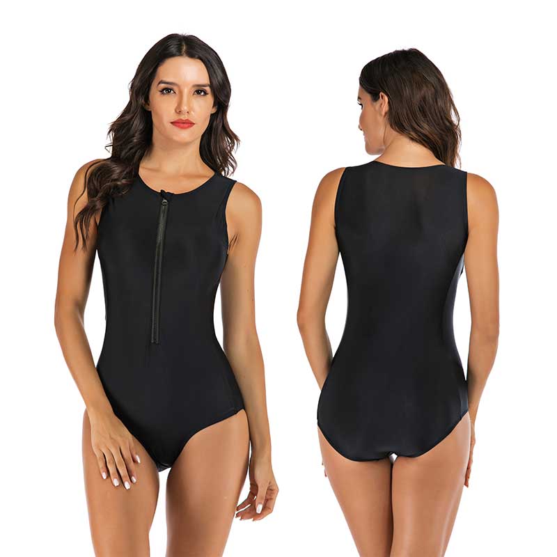 Stylish women's athletic one-piece swimsuit, vibrant dynamic design. Perfect quick-dry beachwear & active pool.