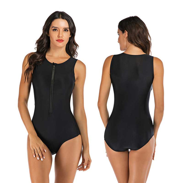 Stylish women's athletic one-piece swimsuit, vibrant dynamic design. Perfect quick-dry beachwear & active pool.