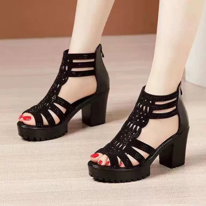 Gold fashion heel sandals for women, perfect for evening wear and versatile dressy occasions with comfort.