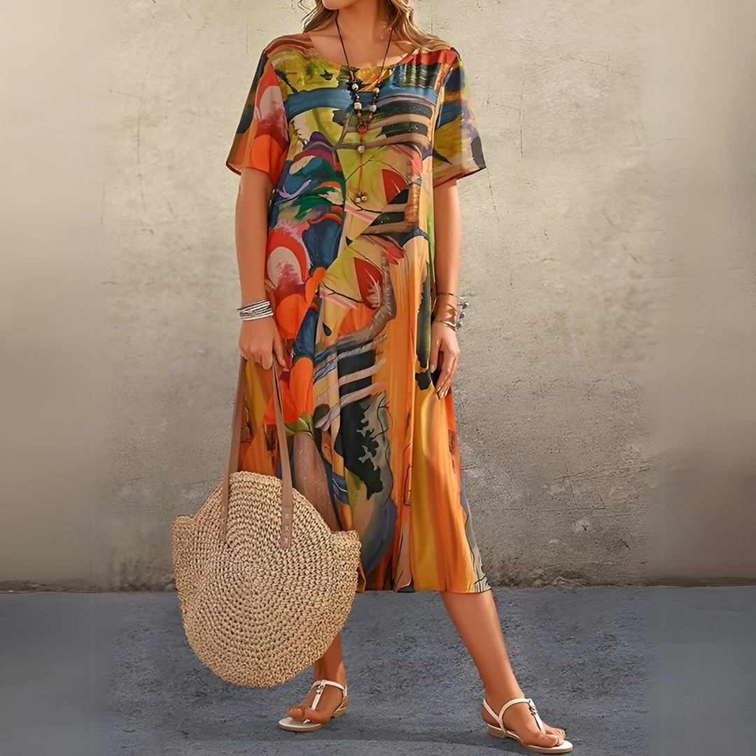 Women's elegant floral maxi dress. Flowing design for comfortable, versatile summer style. Perfect for any occasion.