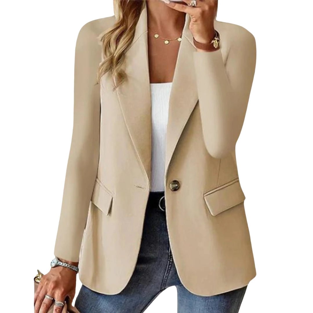 Chic women's long sleeve casual blazer with notch lapel, perfect for versatile office and everyday wear.