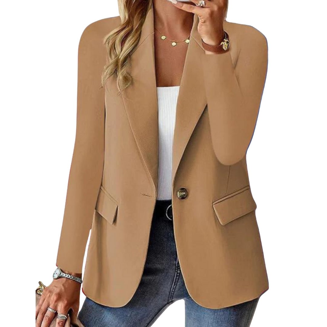 Professional women's long sleeve blazer jacket, featuring a chic notch lapel, suitable for office and casual.