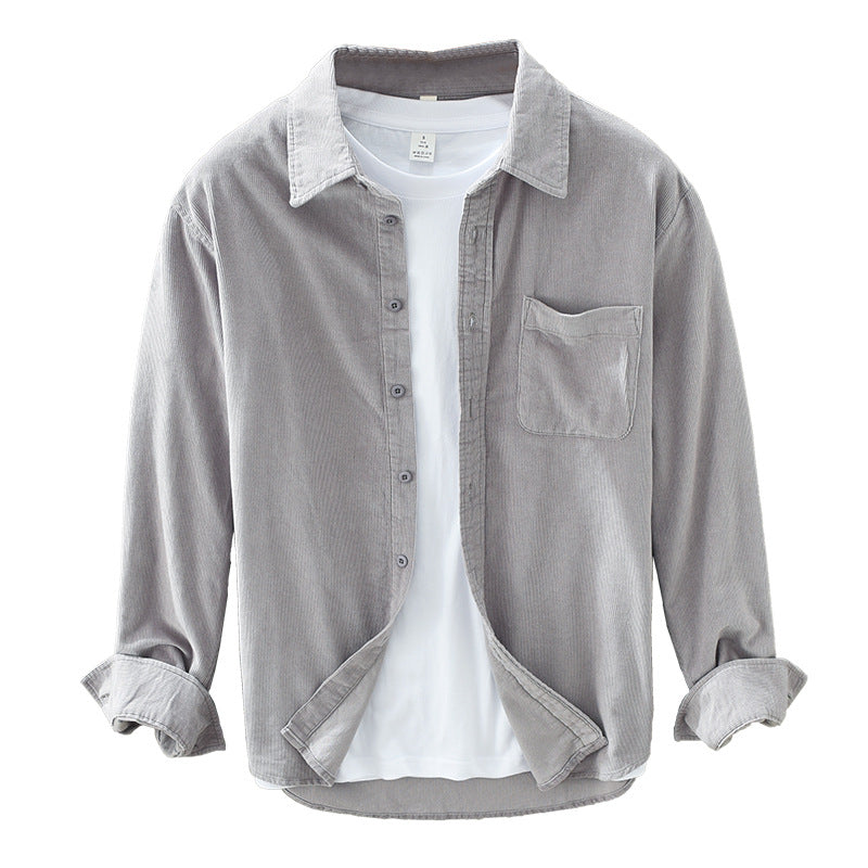 Men's elegant retro style button-down long sleeve shirt, perfect for versatile casual wear. Comfortable men's fashion top.