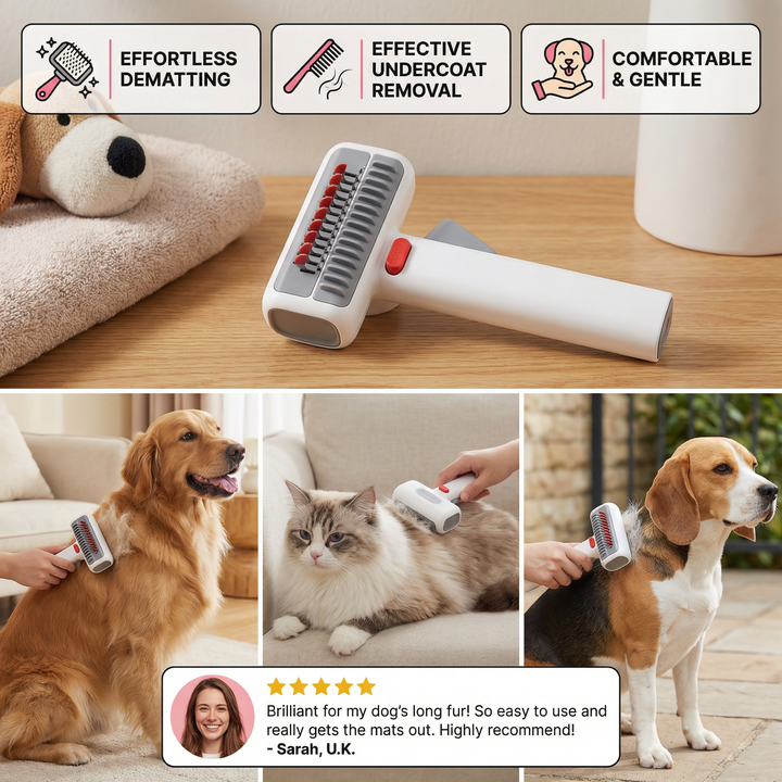 Detangler brush for dogs & cats. 2-in-1 undercoat rake & dematting comb for efficient pet hair removal.