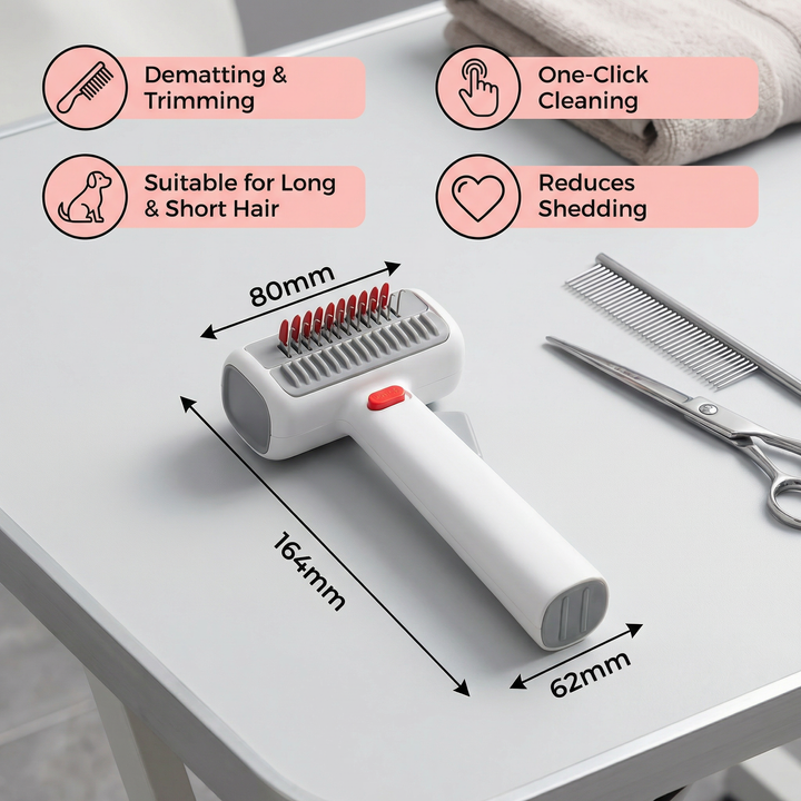 Versatile 2-in-1 pet brush for grooming dogs & cats. Dematting & undercoat comb for all hair lengths.