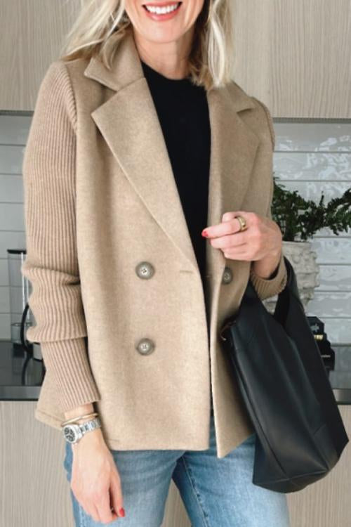 Professional women's double-breasted blazer. Tailored office wear jacket, sophisticated chic style.