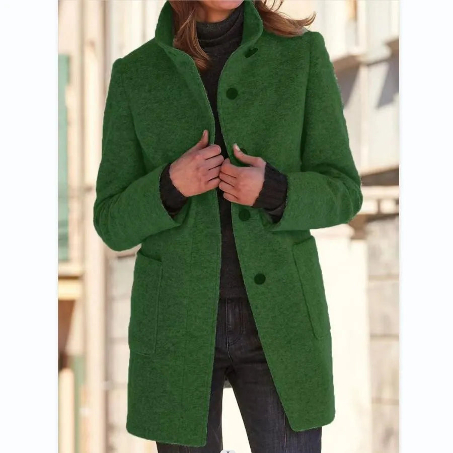 Classic women's long button coat, elegant outerwear for versatile fashion. Timeless style & comfortable fit.