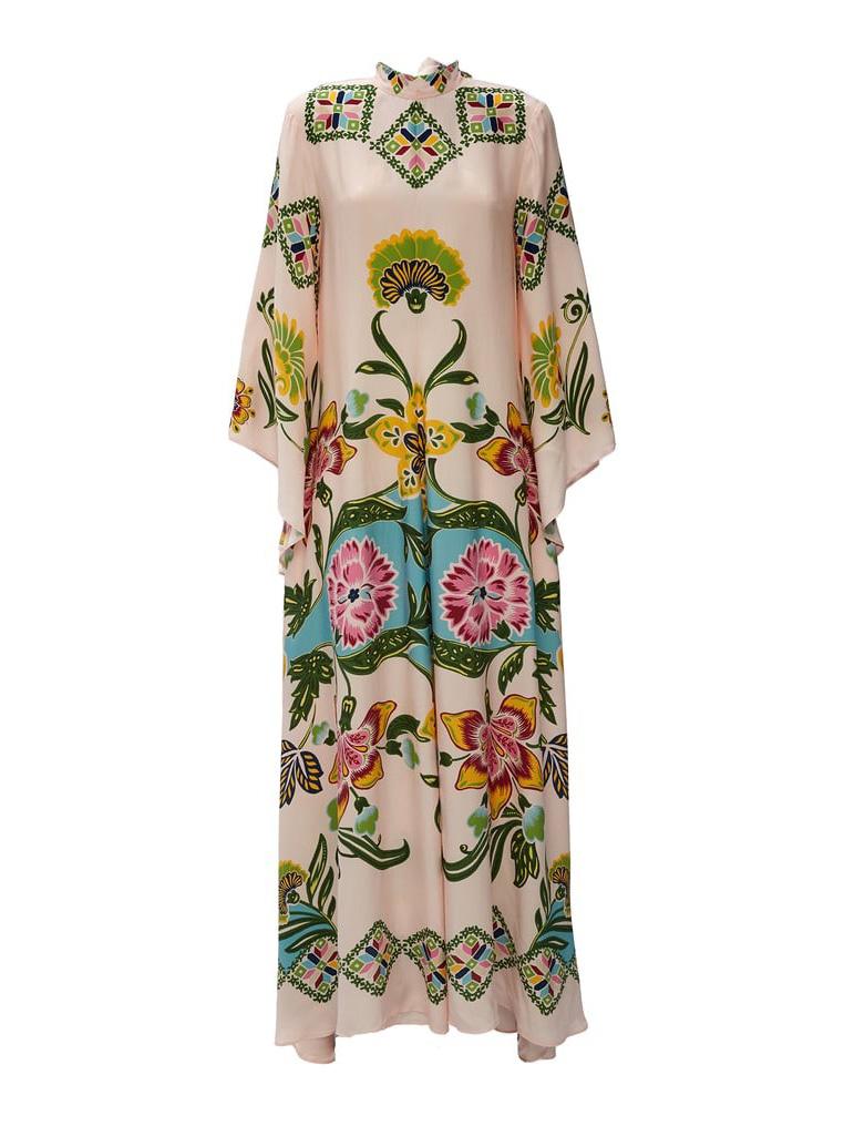 Women's cream floral maxi dress featuring elegant long sleeves and a flowing silhouette, perfect for summer fashion.