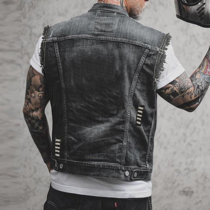 Men's stylish black layering vest, perfect for modern casual streetwear fashion.