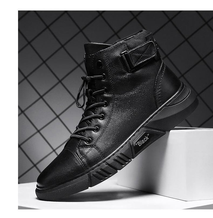 Bottom view of men's black walking shoes, showcasing durable, slip-resistant sole for secure everyday wear.