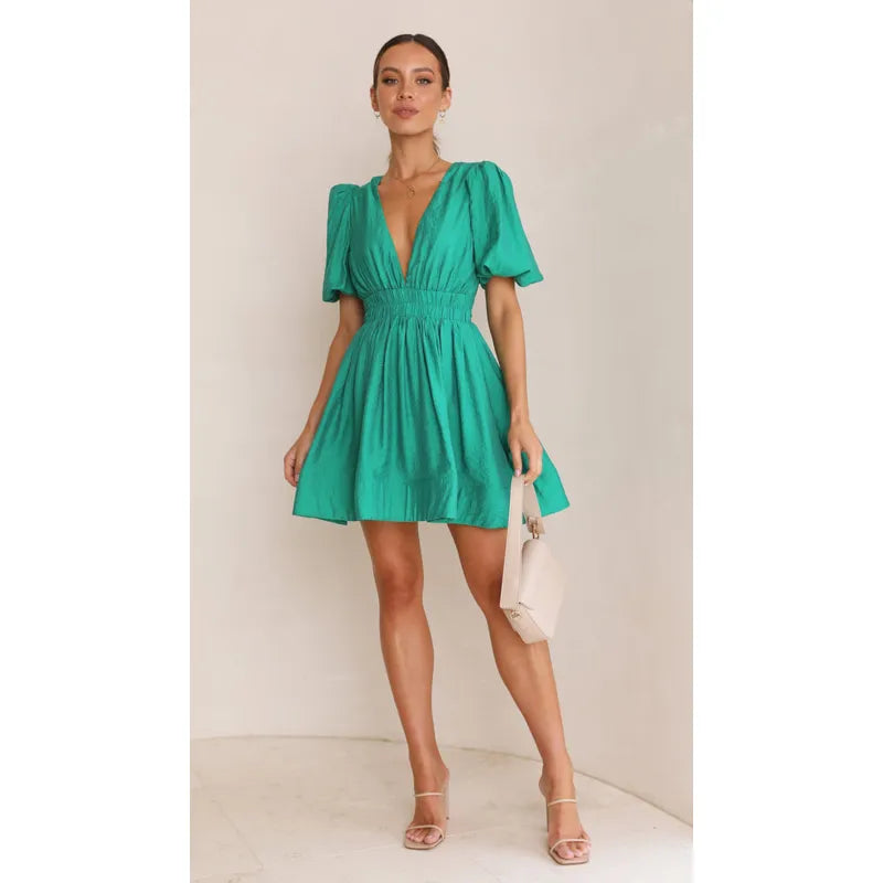 Lightweight elegant mini dress for women. Ideal summer holiday outfit, comfortable and flattering for day to night.