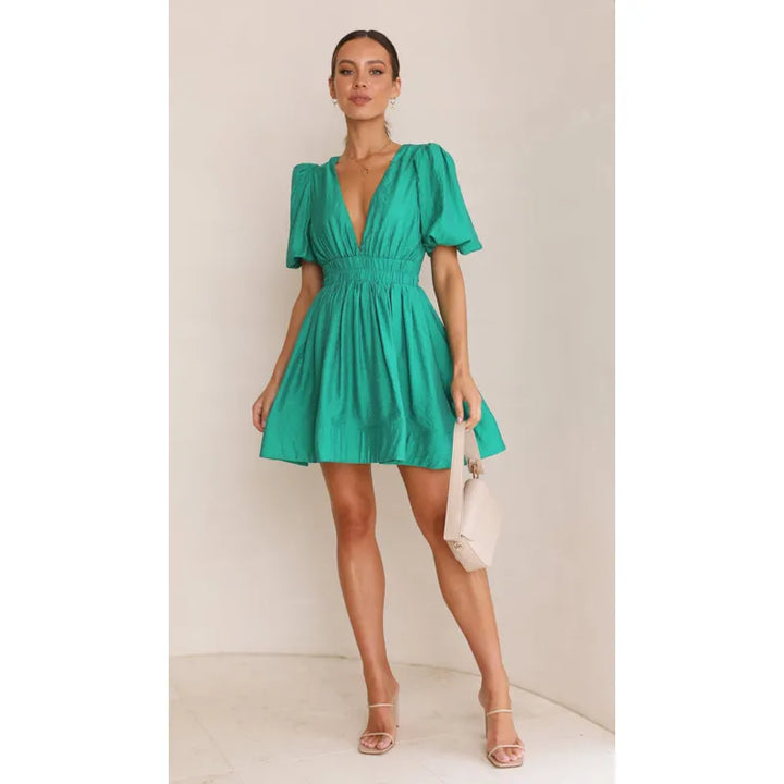 Lightweight elegant mini dress for women. Ideal summer holiday outfit, comfortable and flattering for day to night.