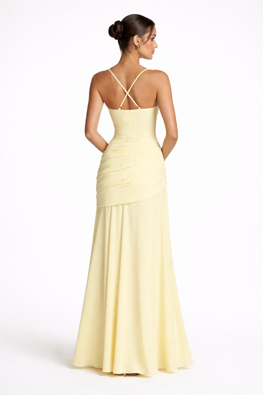 Stylish women's square neck formal maxi dress with a ruched waist, ideal for special occasion wear or parties.