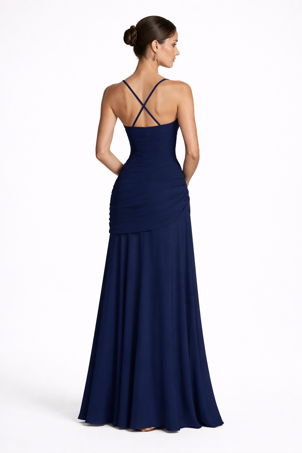 Fashionable women's square neck maxi dress with a ruched waist, a comfortable and stylish choice for wedding guests.