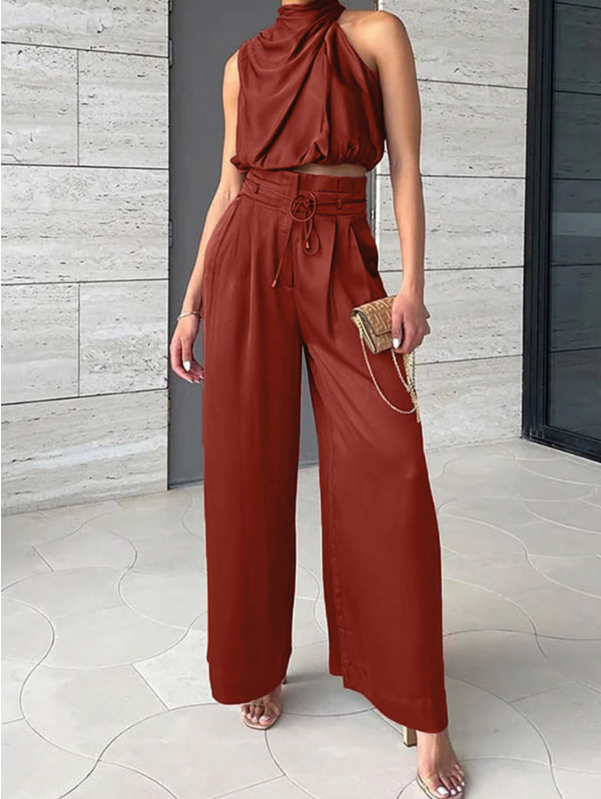 Luxurious black women's two-piece set, an elegant matching outfit for sophisticated comfort or party fashion.