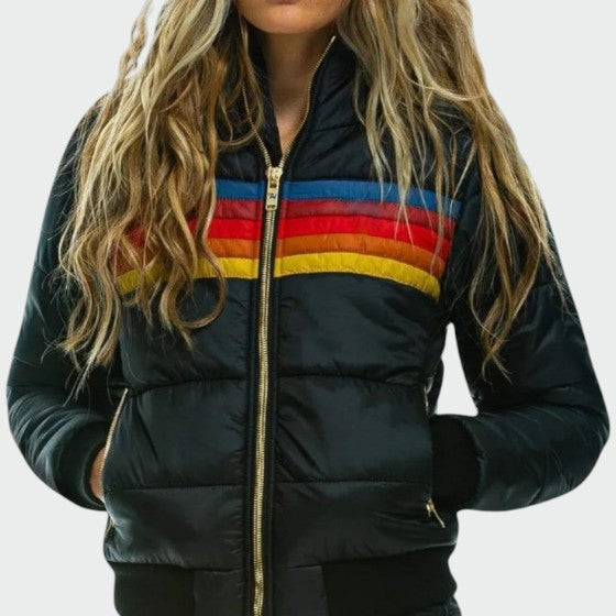Casual women's waterproof puffer jacket, ideal for daily wear or outdoor adventures, offering warmth & style.