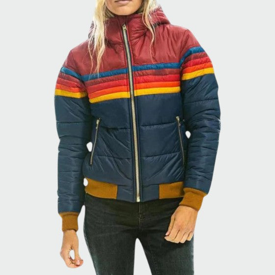 Women's stylish waterproof puffer jacket. Warm winter coat for cold weather, keeping you dry and comfortable.