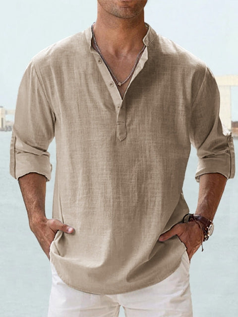 Stylish men's breathable button-up shirt. Long sleeve, collared, perfect for modern office & casual wear.
