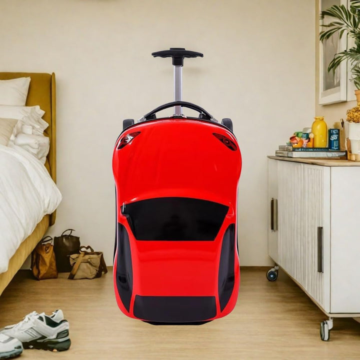 Children's 18-inch wheeled car suitcase; compact & easy to pull, perfect for little adventurers.
