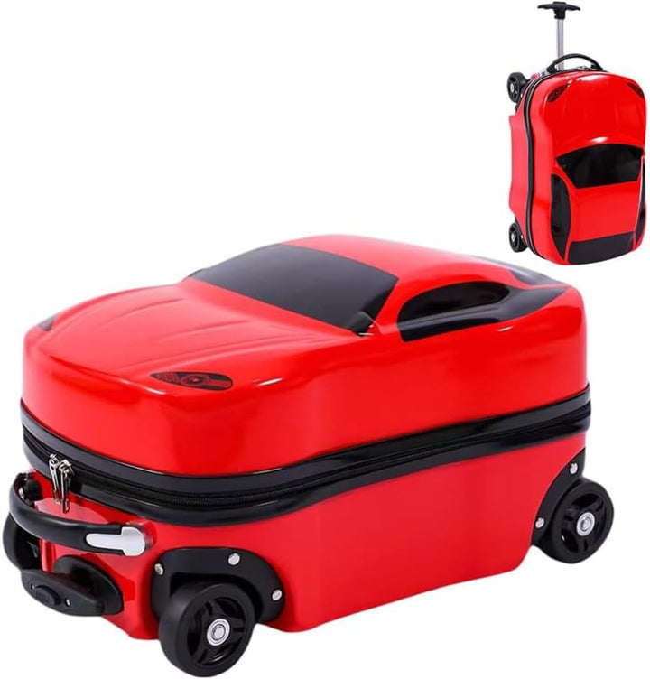 18-inch hardshell car suitcase for kids, pull-along design with a retractable handle for journeys.