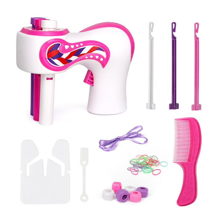 Kids' automatic hair braider creating quick, easy braids; perfect hairstyling tool for children.