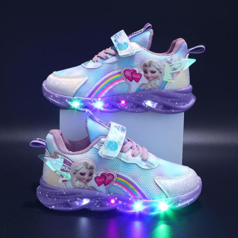 Girls' vibrant pink LED light-up sneakers, perfect for adding sparkle & fun to her adventures.