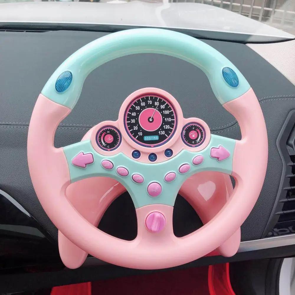 Children's interactive steering wheel toy for pretend driving. Features lights, sounds, and promotes imaginative play.