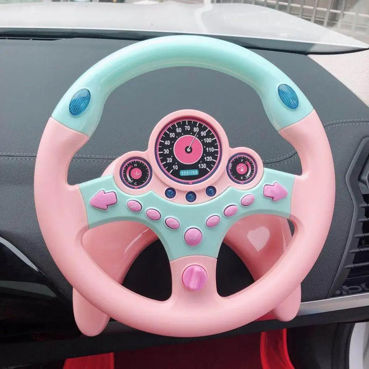 Children's interactive steering wheel toy for pretend driving. Features lights, sounds, and promotes imaginative play.