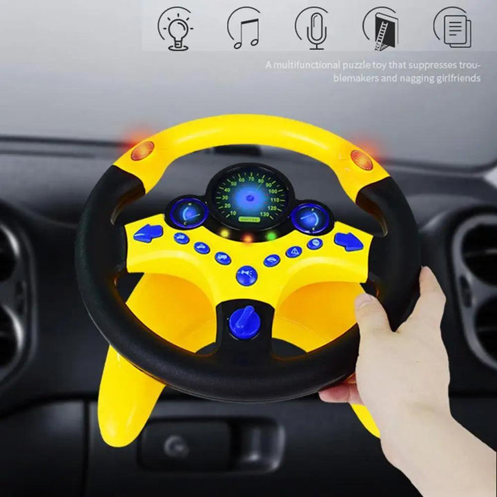 Toddler interactive driving simulator steering wheel toy with realistic sound & light effects for engaging pretend play.