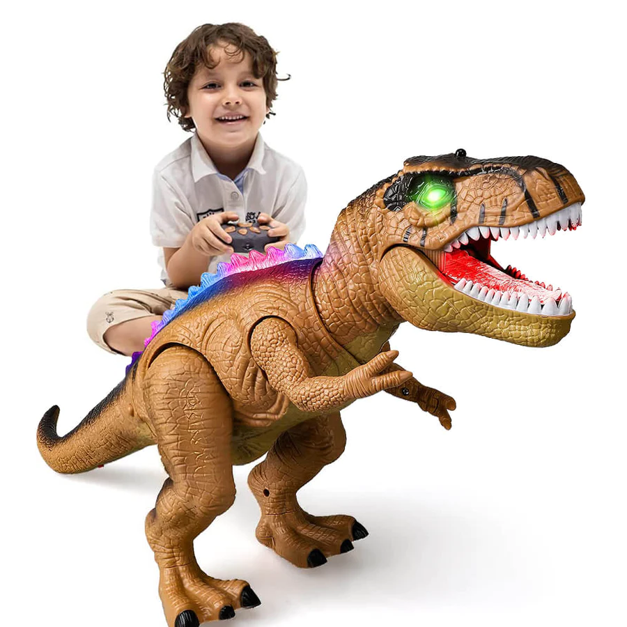 Kids' interactive RC dinosaur toy with LED lights, walking & roaring sounds. Perfect educational gift for boys & girls.