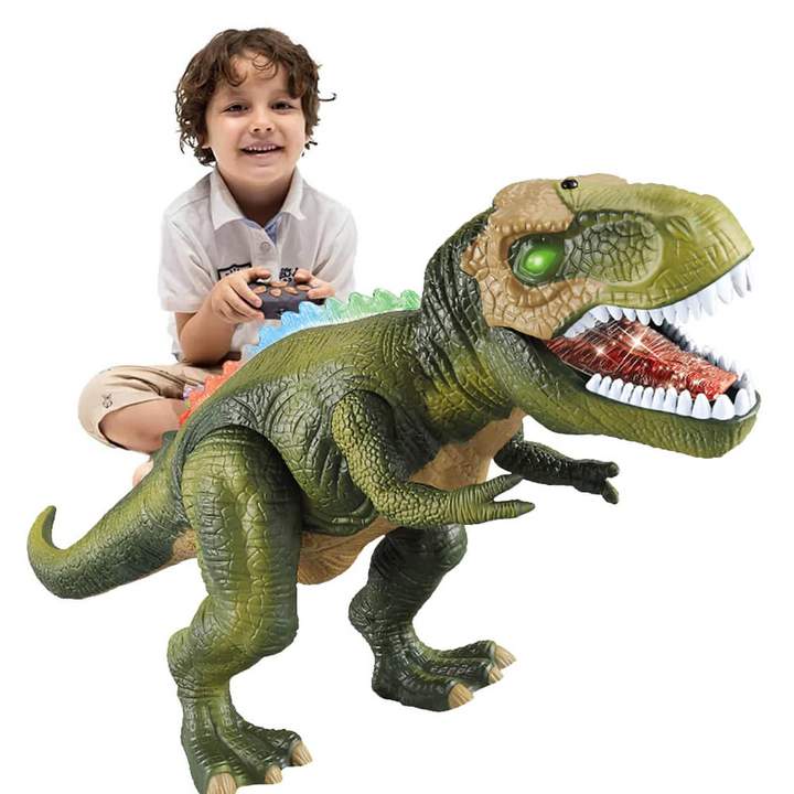 Vibrant remote control dinosaur toy for kids, featuring bright LED lights & realistic walking action. Interactive play.