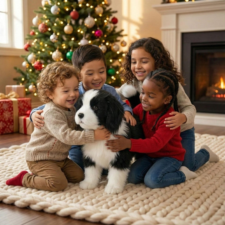 Electronic interactive toy dog for kids. Plush puppy walks, barks, & brings realistic pet play fun for children.
