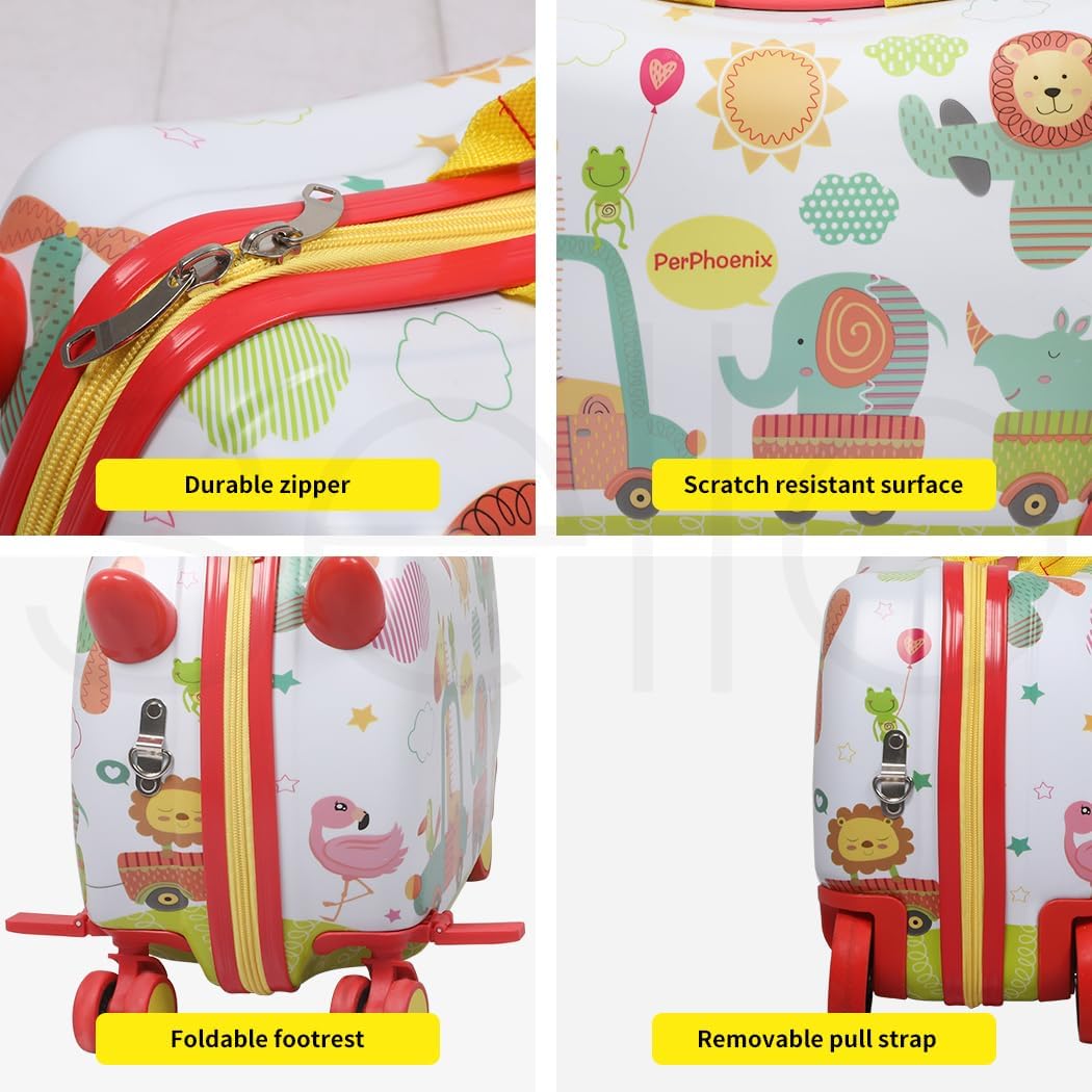 Child's octopus patterned carry-on scooter suitcase, designed for effortless travel with 360° wheels.