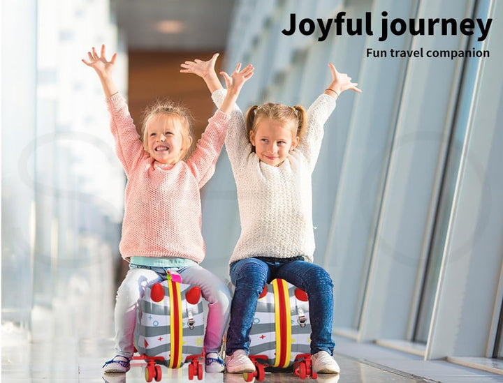 Ergonomic children's ride-on luggage, octopus design, 360° wheels for smooth, stress-free trips.