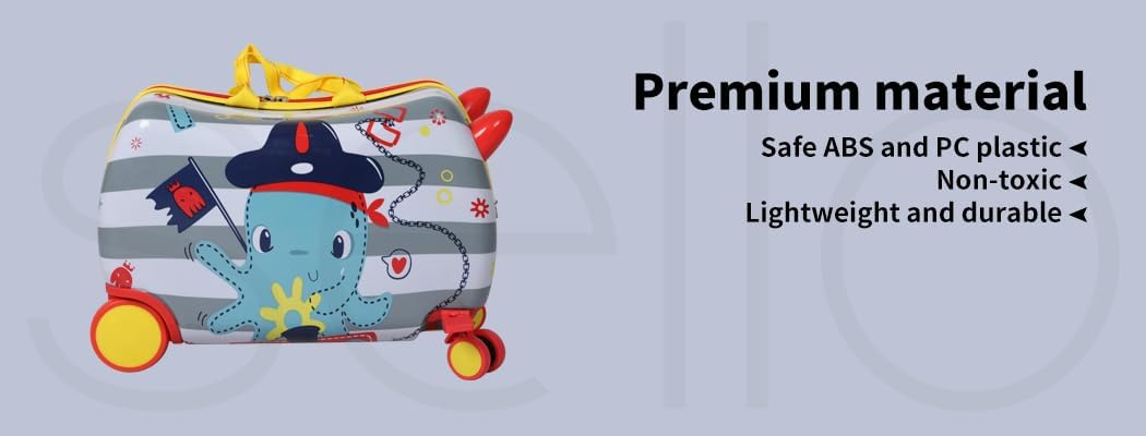 Cute octopus design ride-on carry-on suitcase for kids, featuring agile 360-degree rotating wheels.