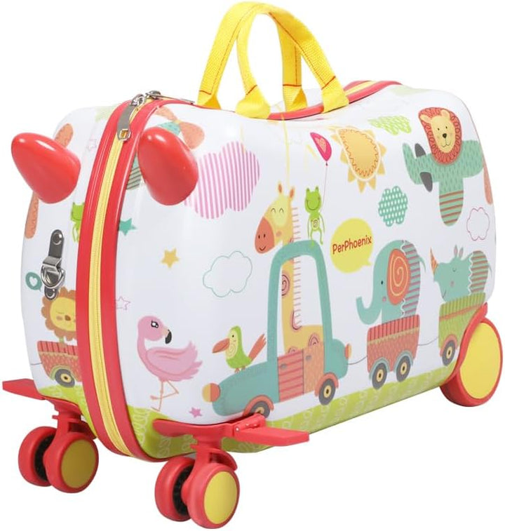 Fun kids travel bag: octopus ride-on scooter suitcase, 360-degree swivel wheels, carry-on size.