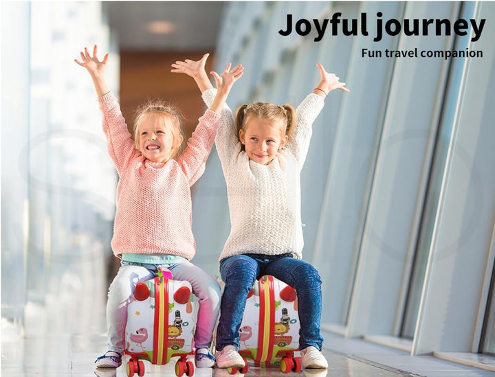 Durable children's ride-on luggage with an octopus design and effortless 360° turning wheels.