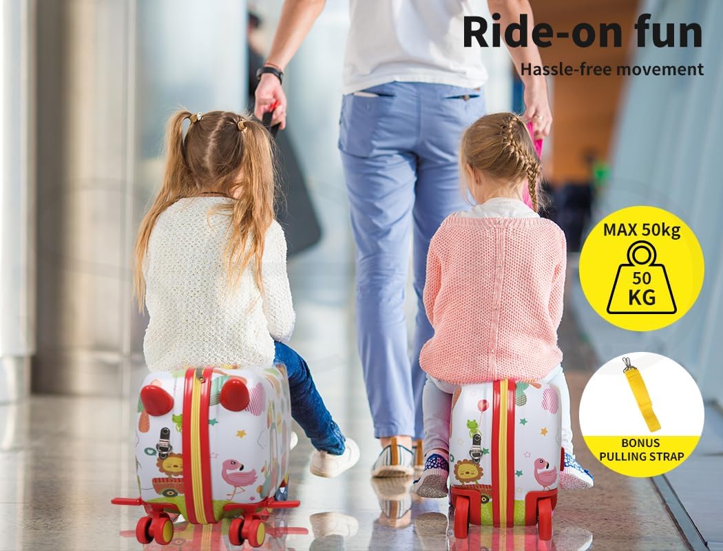 Little adventurer's octopus scooter suitcase, perfect for travel with its smooth 360° swivel wheels.