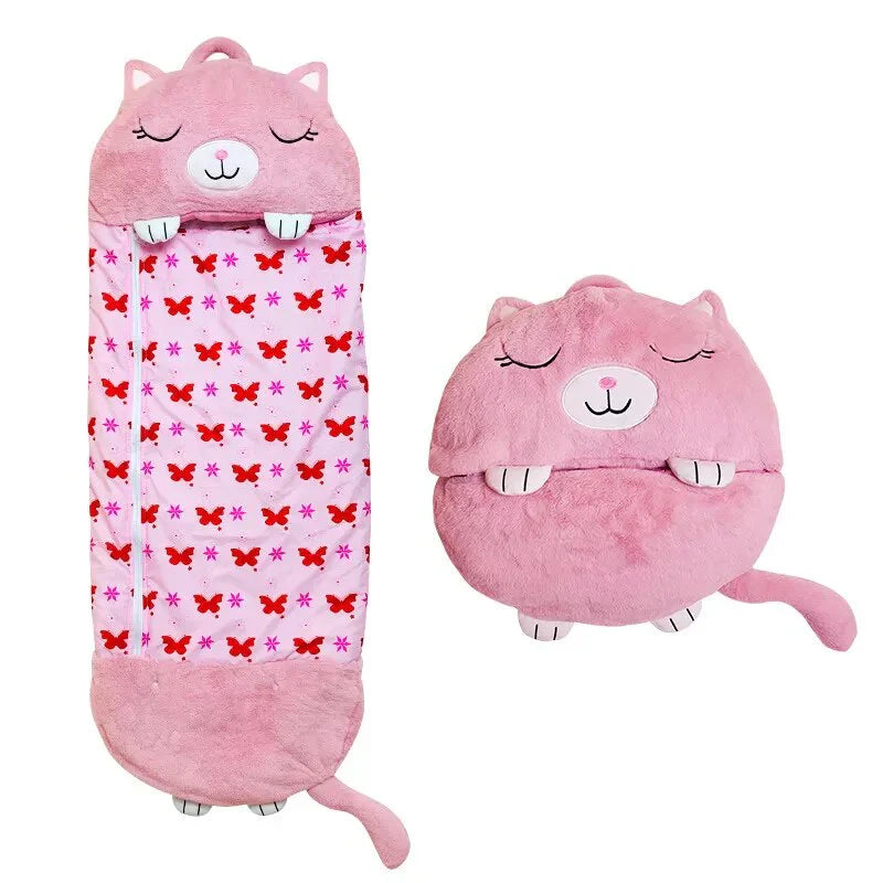 Cute plush animal sleeping bag, a versatile cuddle toy for kids' napping & playtime comfort.