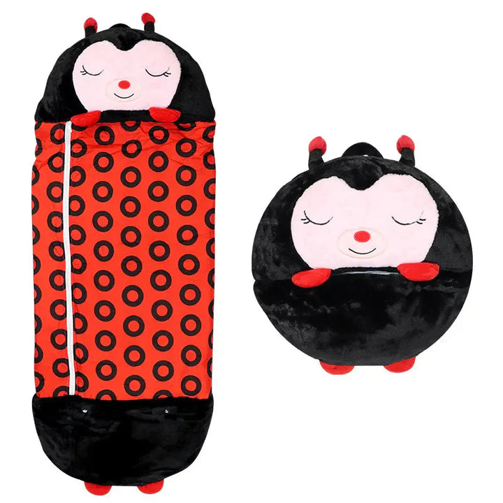 Kids' convertible plush animal sleeping bag; a fun soft toy and comfy sleep solution.