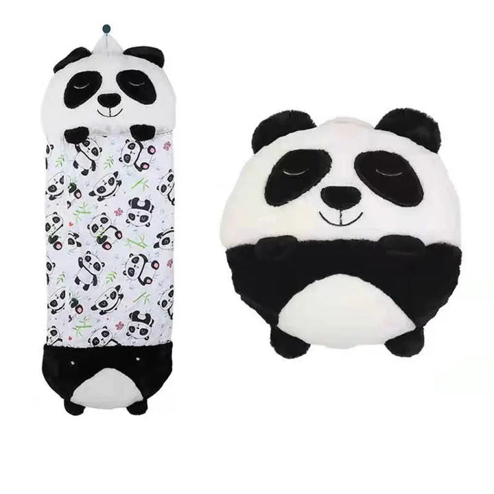 Portable plush animal sleeping bag for children, ideal for travel, sleepovers & playtime fun.
