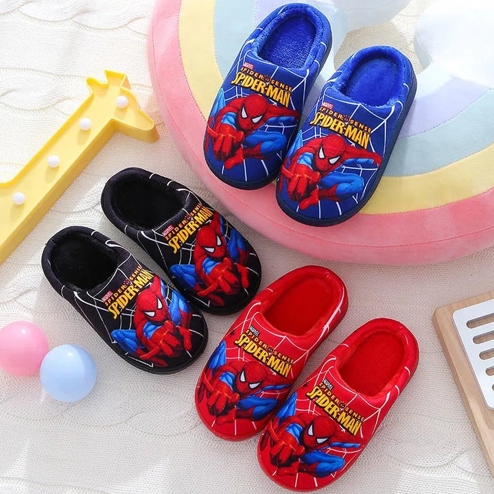 Kids Spider-Man cozy indoor slippers. Soft, warm superhero character footwear for boys & girls, perfect for fall & winter.