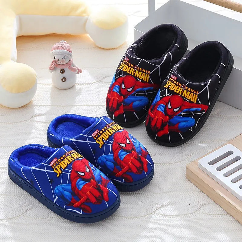 Soft cotton Spider-Man kids slippers. Ideal warm indoor shoes for children during fall & winter. Cozy superhero footwear.
